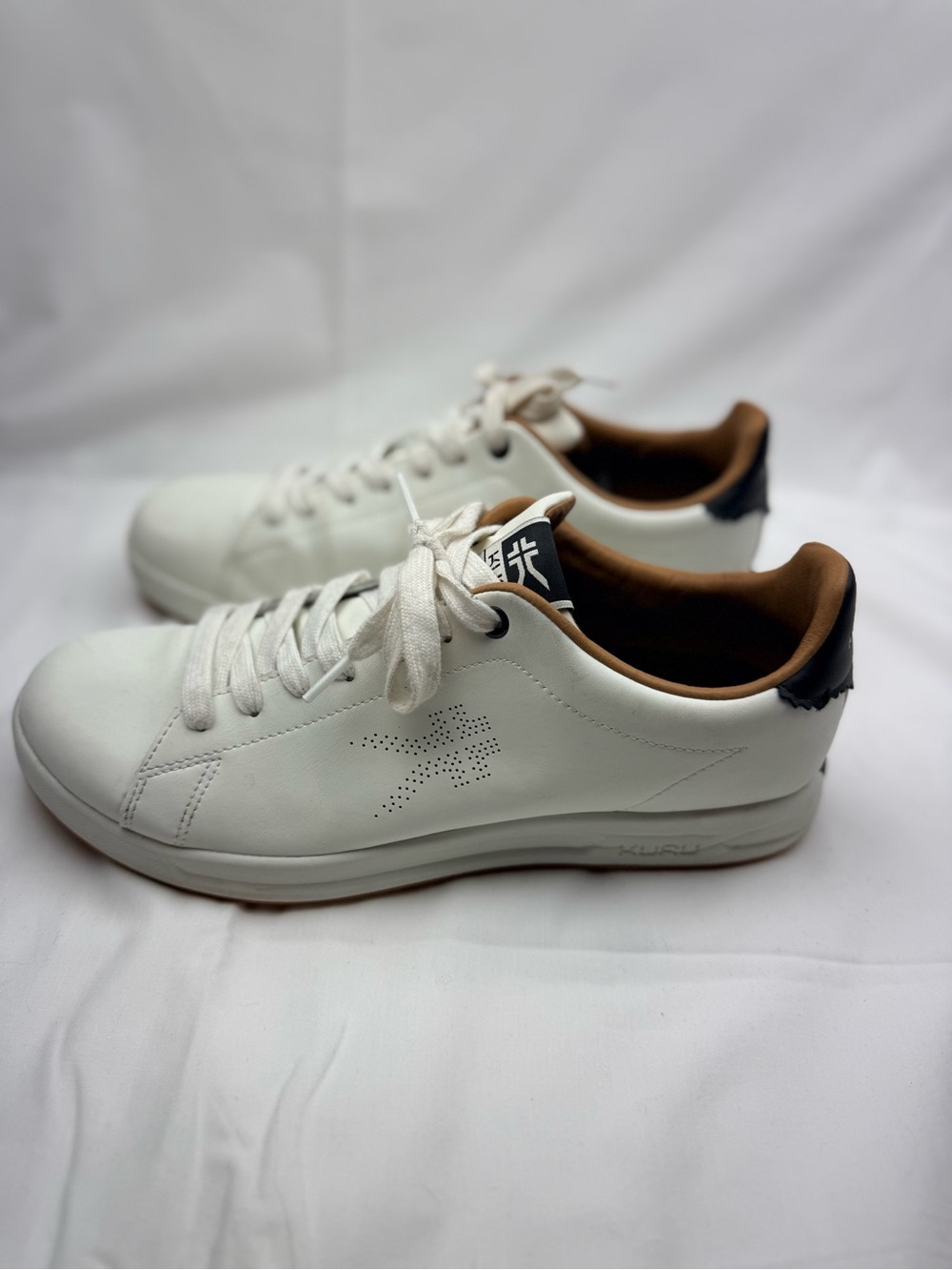 Women’s White Leather Sneakers with Brown Trim - KURU